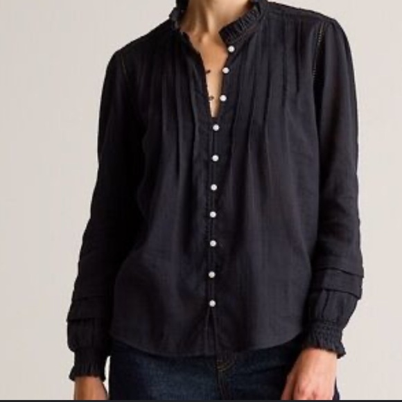 Organic Textured Cotton Peasant Blouse Navy XS - Picture 1 of 5